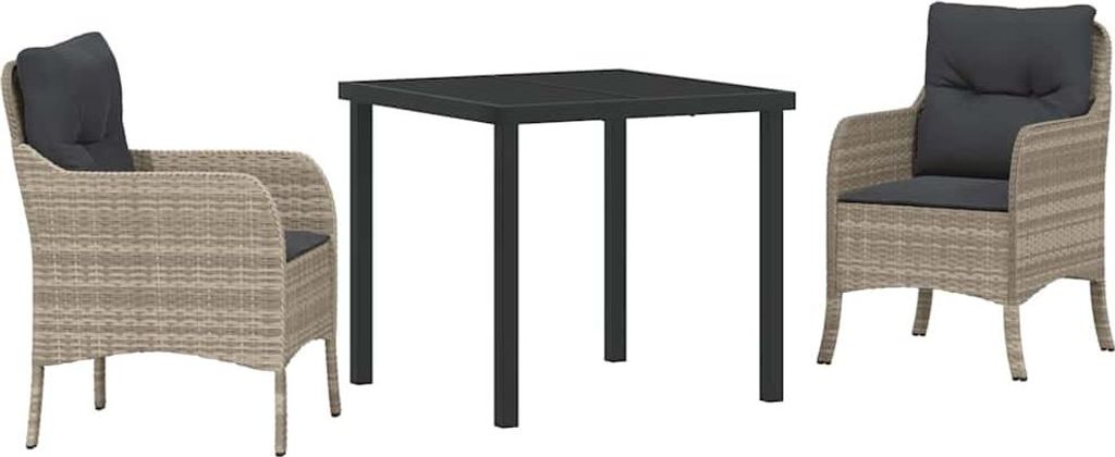 vidaXL Garten Essgruppe mit Kissen 3 pcs Hellgrau Poly-Rattan