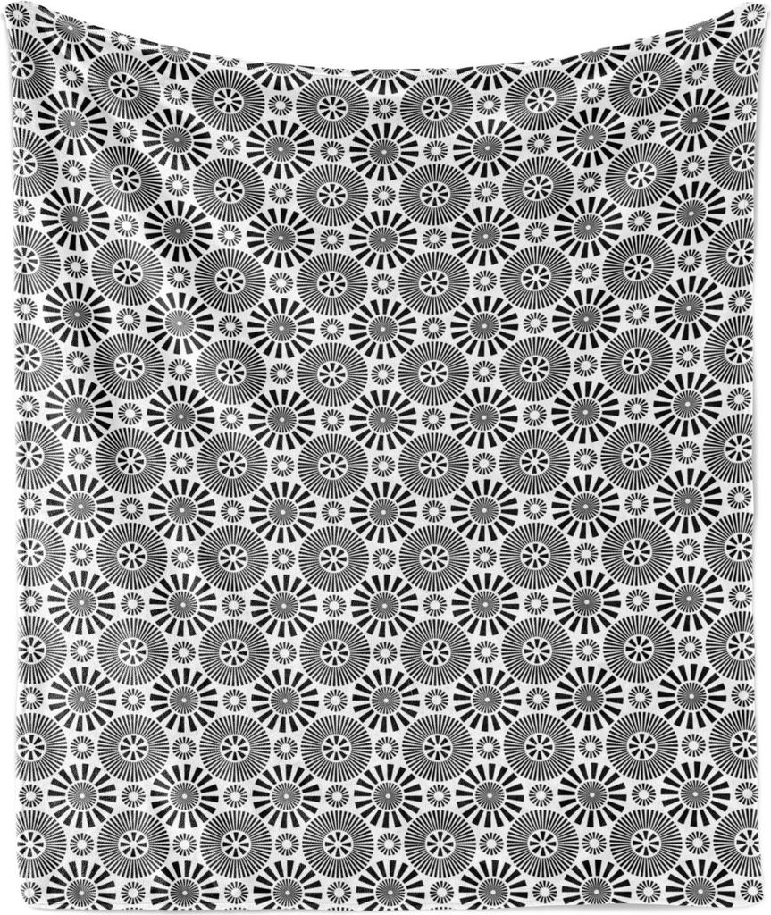 ABAKUHAUS Abstrakt Weich Flanell Fleece Decke, Simplistic Rund Runden mit geometrischen Linien Rotating Disc Shaped Ovals, 175 x 230 cm, Charcoal G...