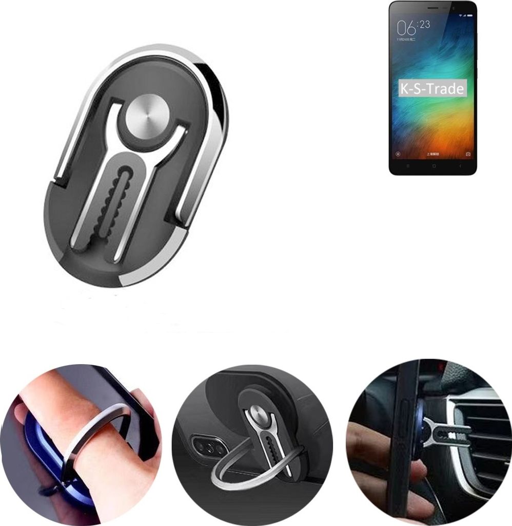 K-S-Trade 3in1 Smartphone-Ring Handy-Ring kompatibel mit Xiaomi Redmi Note 3 (32 GB) Fingerhalterung Handyring Tischständer