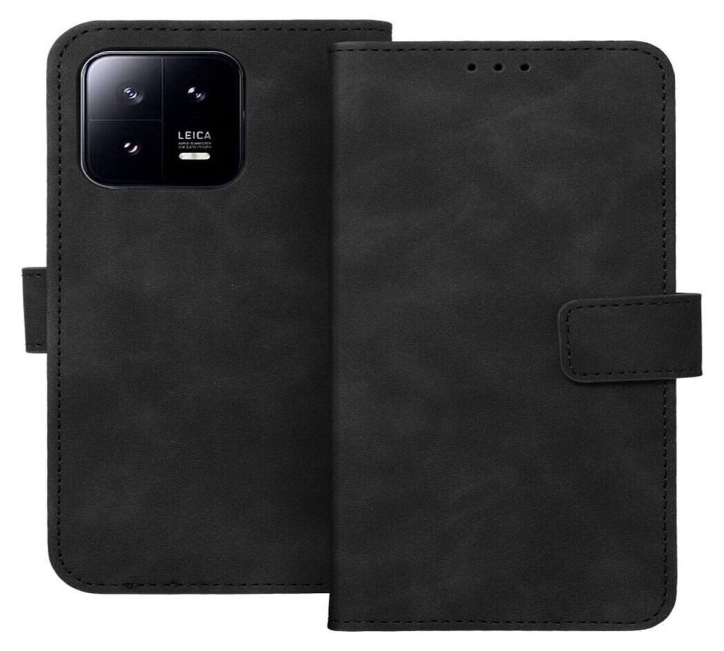 Tender Buchtasche Leder Hülle Magnet Tasche kompatibel mit iPhone 15 Pro Schwarz