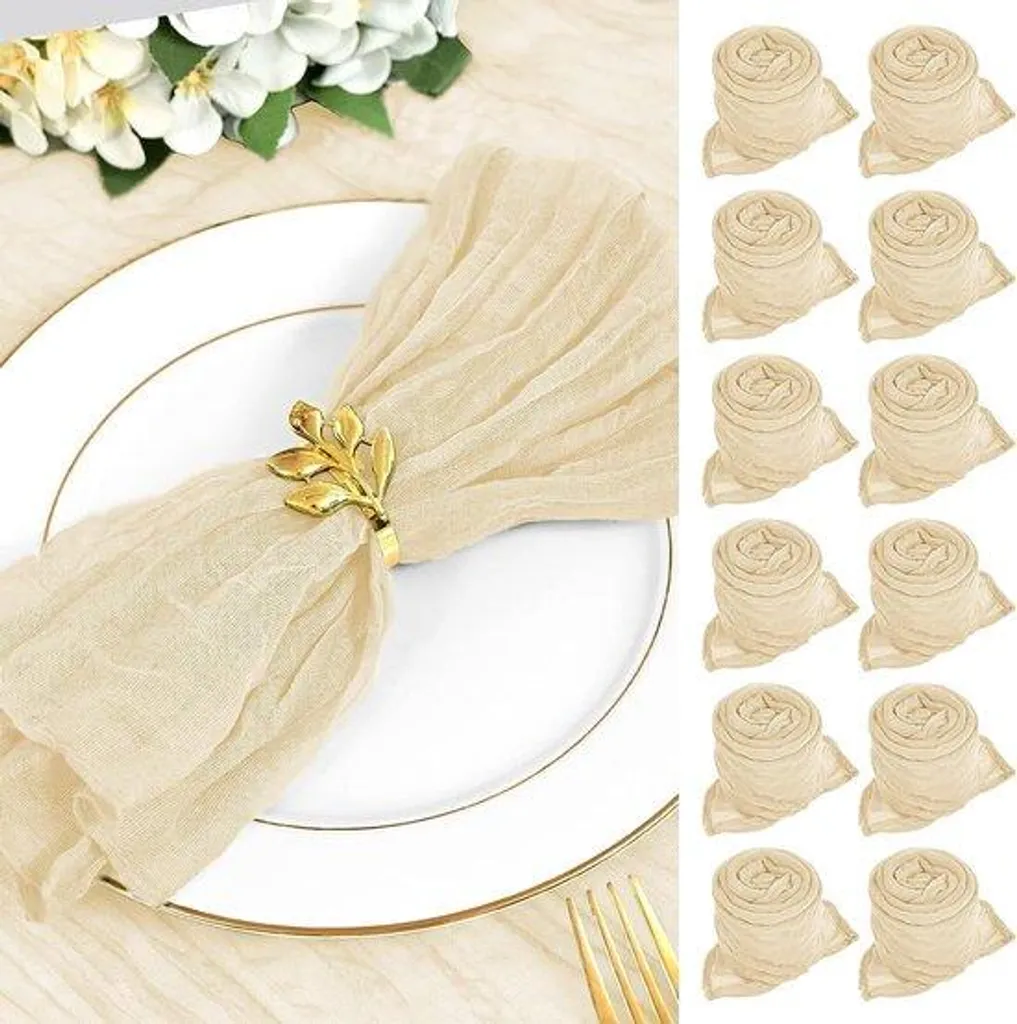 Lot de 30 serviettes en lin et coton beige 50 cm avec finitions à volants