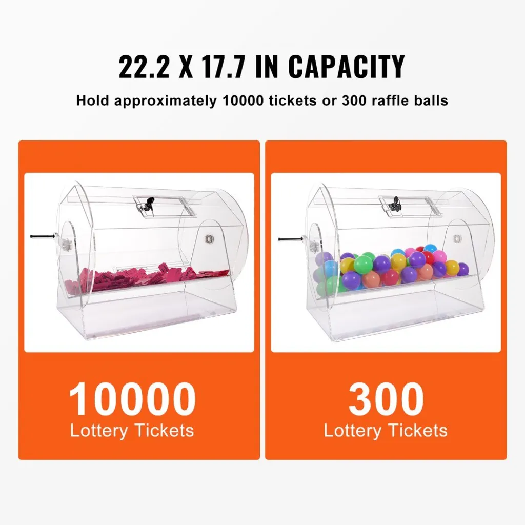 Cage de tombola rotative professionnelle transparente avec clés