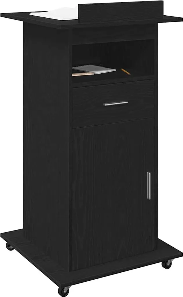 Podio SYFAX Rovere Nero 55x55x107 cm con Ruote - Mobile Professionale