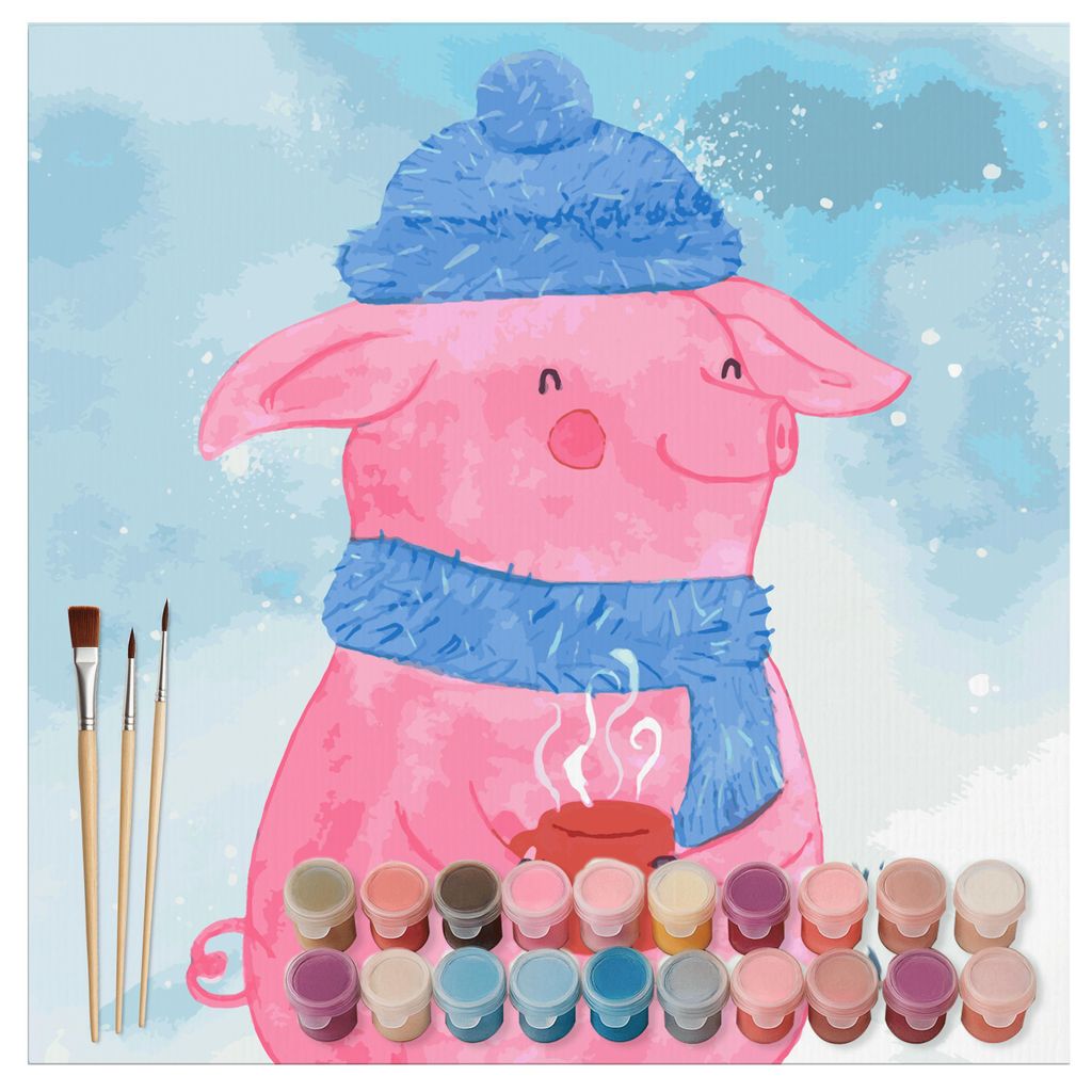 Mr. & Mrs. Panda Malen nach Zahlen Schwein Glühwein Motiv 40 x 40 cm Mit Rahmen - Eisblau - Geschenk, Bild, leinwand malset, set, Glühschwein, We...