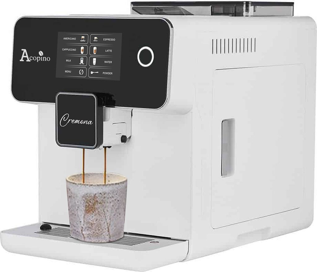 Acopino Cremona Kaffeevollautomat weiss – One-Touch Bedienung, integriertes Milchsystem, leises Mahlwerk, Premium-Design