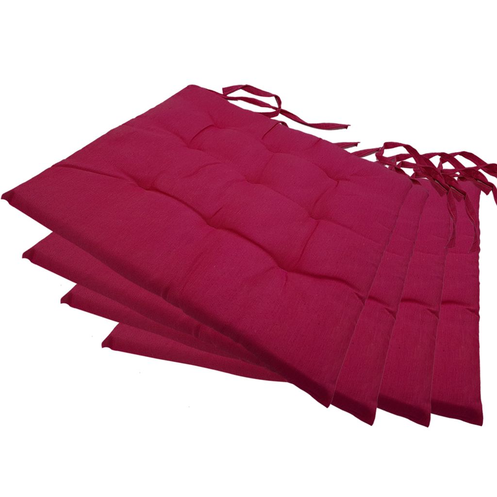 Stuhlkissen 40x40 cm ComfySeat - Sitzkissen mit Bändern / Schleife, 9-fache Steppung - Indoor & Outdoor, Farbe:Berry, Set:4er Set