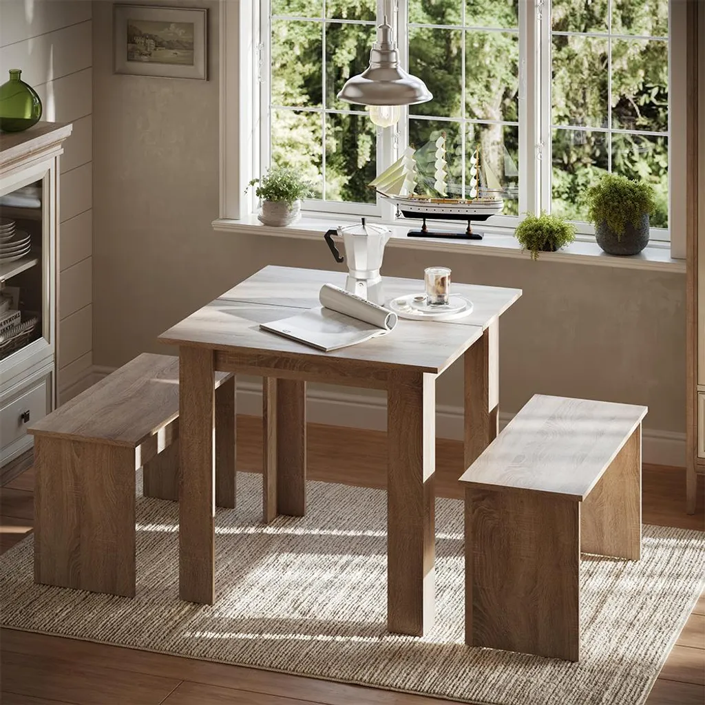 Vicco Set di tavoli da pranzo Sentio, 80 x 80 cm con 2 panche, Sonoma