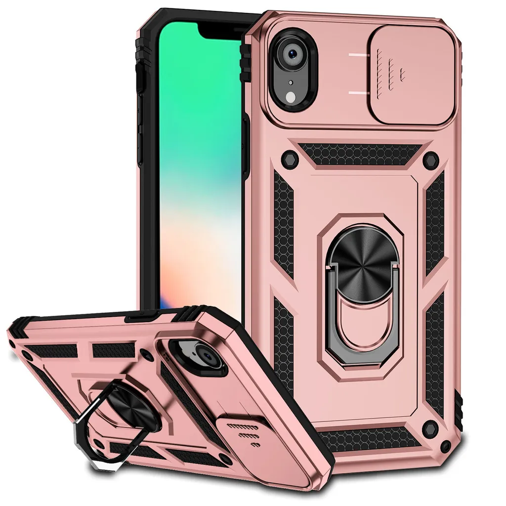 Cover iPhone XR Antiurto Rosa: Doppio Strato e Slider Fotocamera