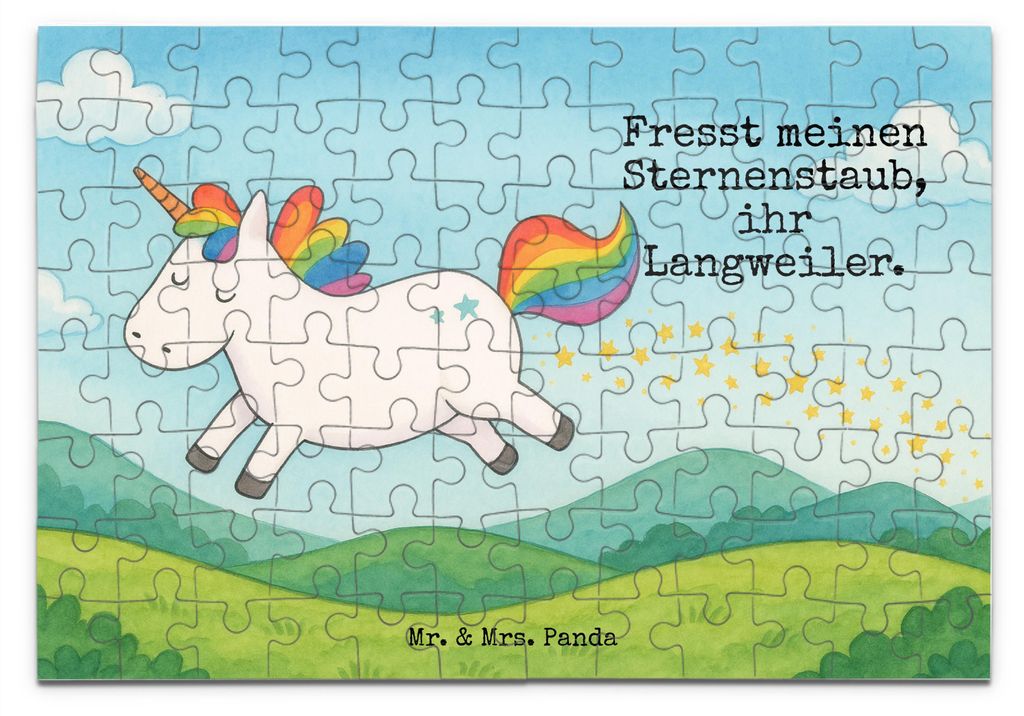 Mr. & Mrs. Panda Puzzle Einhorn Happy Design 96 Teile - Weiß - Geschenk, Unicorn, 1500, Lächeln, Spaß, Puzzlespiel, 500, Einhörner, Freude, 100...