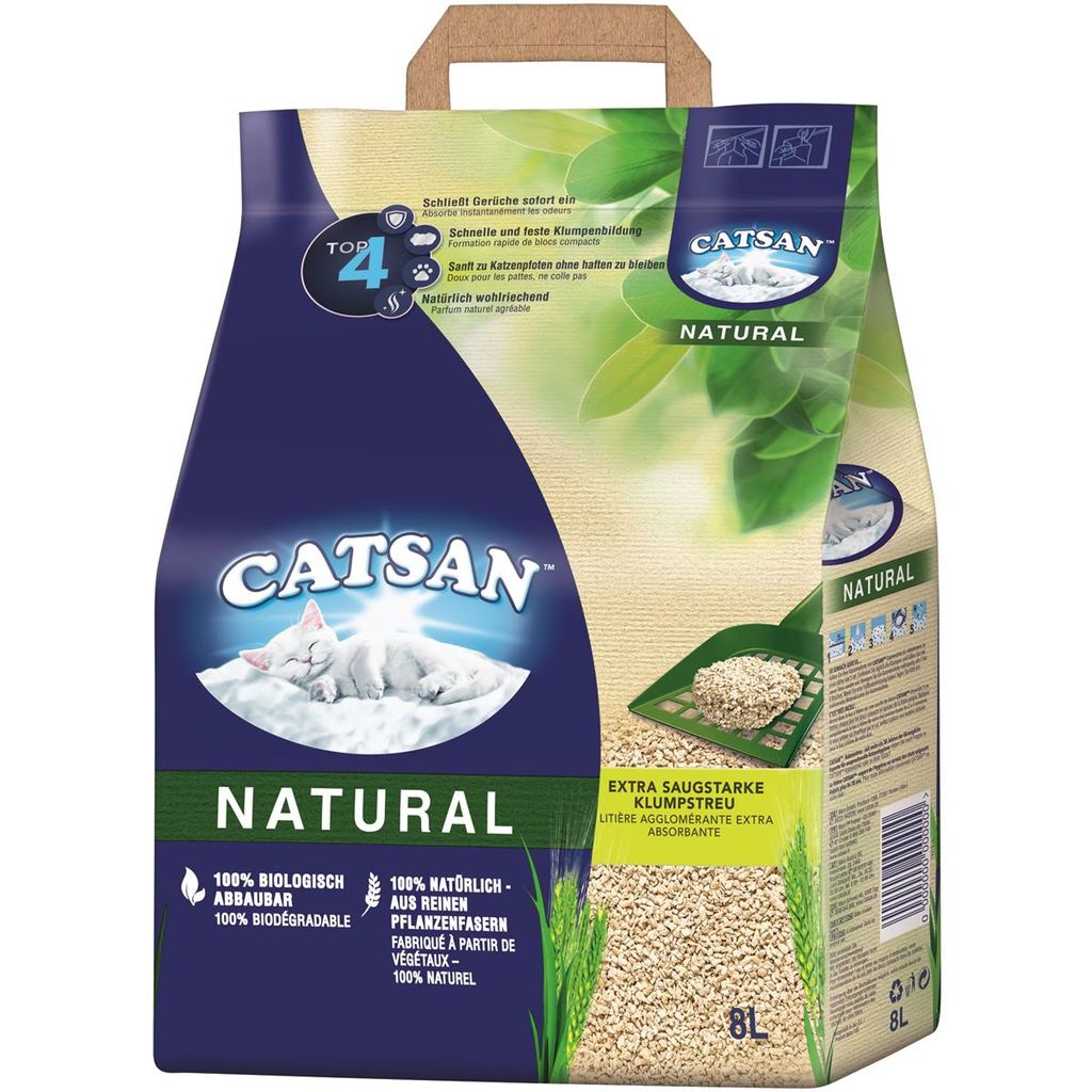 CATSAN Natural Klumpstreu 8l, 100% natürlich, biologisch abbaubar, Geruchskontrolle