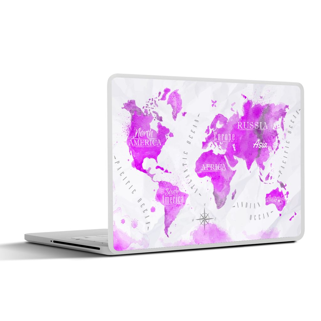 MuchoWow Laptop Aufkleber Sticker Cover Weltkarte - Rosa - Ölfarbe 25x18 cm - Laptop-Deko