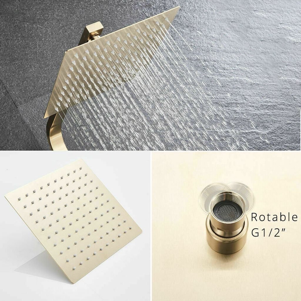 Badewanne Für Dusche Wandmontage Duscharmatur Set, Gold Gebürstet Bad Duschsystem Mit 10 Brausekopf Dusche