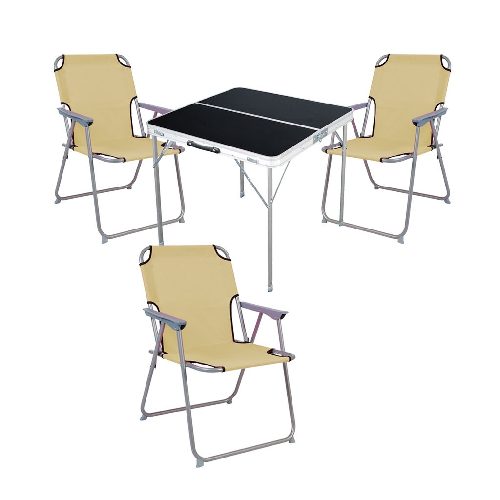 4-teiliges Campingmöbel Set Alu L80xB80xH70cm Beige