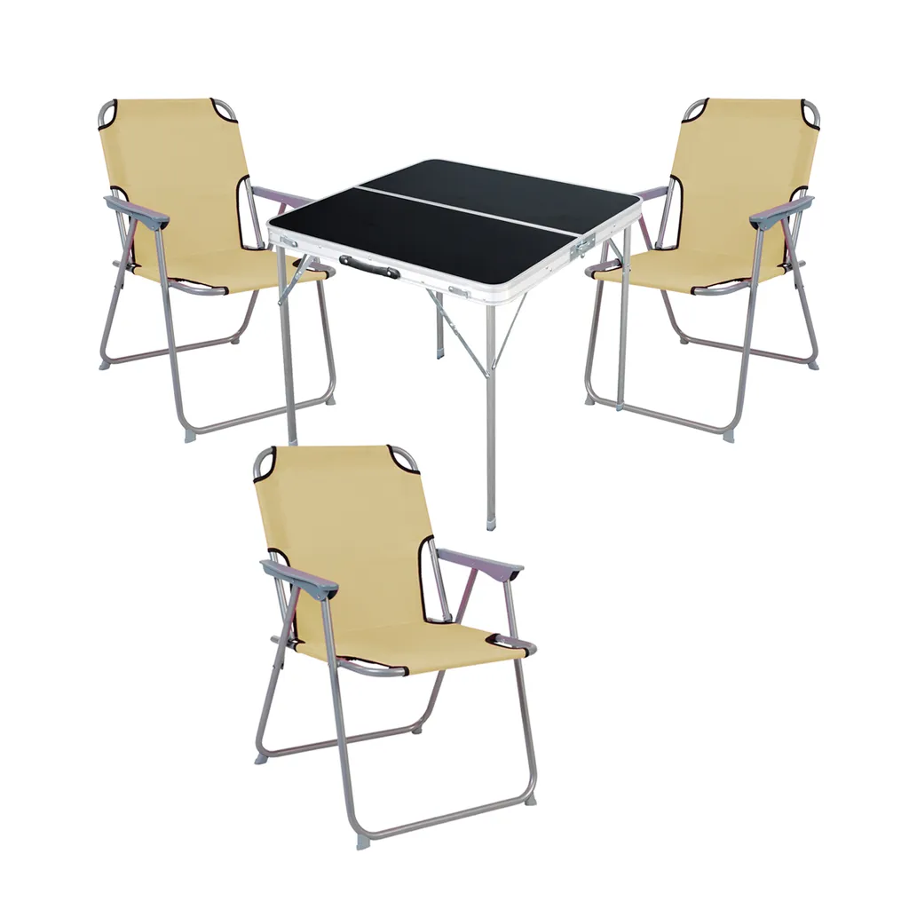 Set Mobili Alluminio Campeggio L80xL80 Beige | Kit Pieghevole 4 Persone
