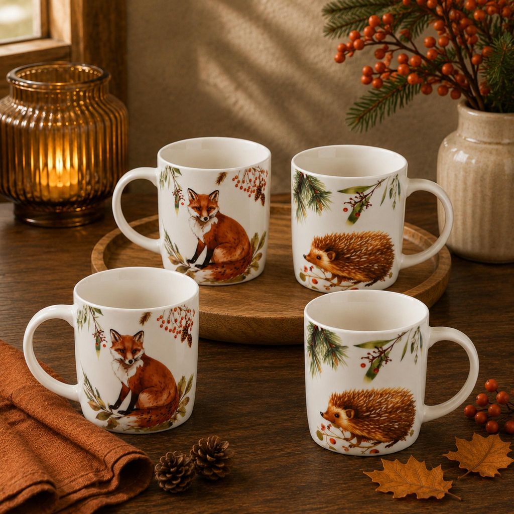 Herfst mokken set van 4, Fuchs & Igel, 350 ml, koffiemokken Productafbeelding 