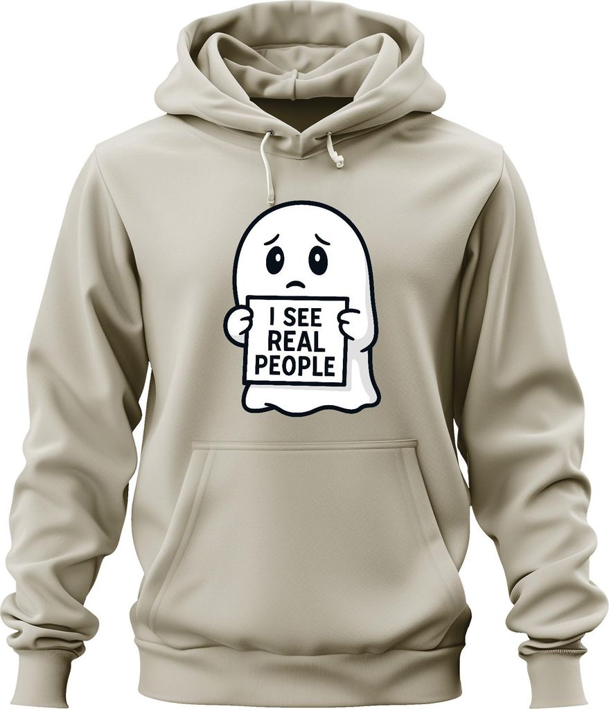 Ich sehe echte Menschen süßer Geist schüchtern Halloween lustig Uni Hoodie Kapuzenpullover, Natur, L