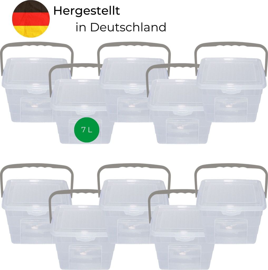 Novaliv 10x Waschmittelbox mit Deckel 7 Liter I Transparent I 23,5 x 18 x 26,5 cm I Box Waschpulver Aufbewahrungsbox mit Henkel Waschmittel Aufbewa...