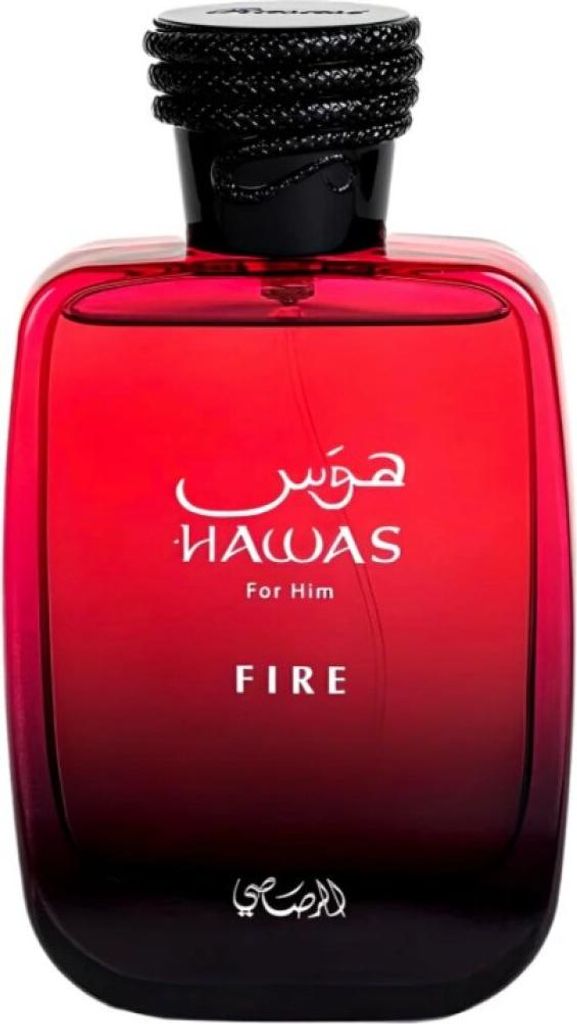 A bottle of Rasasi Hawas Fire Eau de Parfum for Men.
