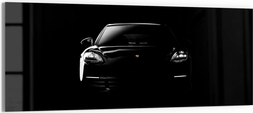 DEQORI Glasbild Echtglas 125x50 cm 'Porsche Panamera Front' Wandbild Bild modern Deko