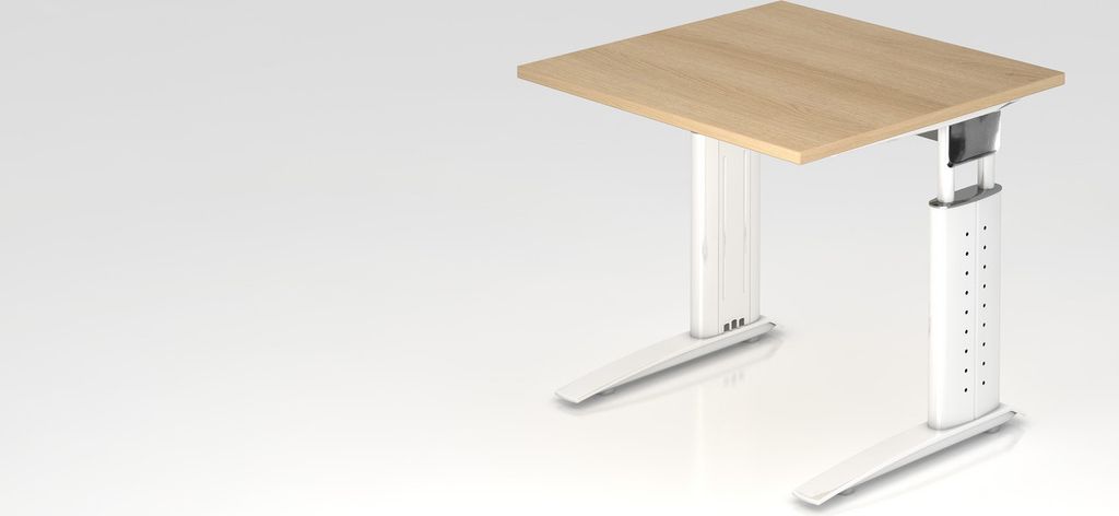 Schreibtisch Mauri | Eiche | Weißes Gestell | BxT 80x80cm | Arbeitshöhe 68-86cm | höhenjustierbar, 2cm Raster | C-Fuß-Gestell | Rechteckform