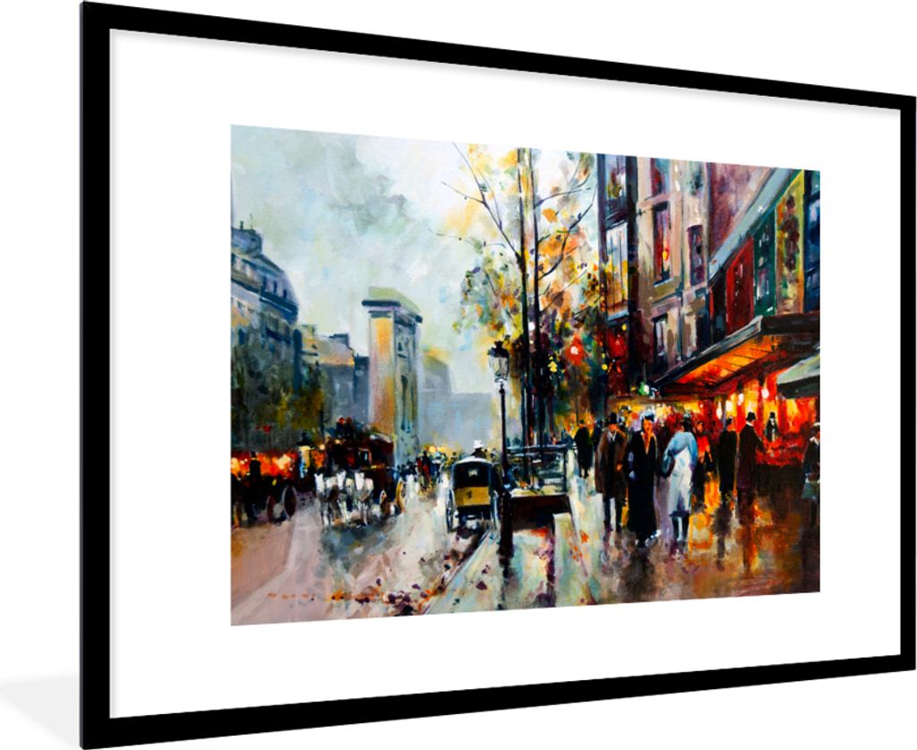 MuchoWow Gerahmtes Poster Gemälde - Stadt - Öl 90x60 cm - Poster mit Schwarzem Bilderrahmen Wandposter Rahmen Foto Bilder - Wanddekoration - Fotos