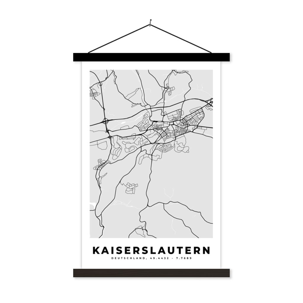 MuchoWow Textilposter Kaiserlautern - Karte - Stadtplan - Deutschland 40x60 cm mit schwarzem Rahmen - Wanddekorationen