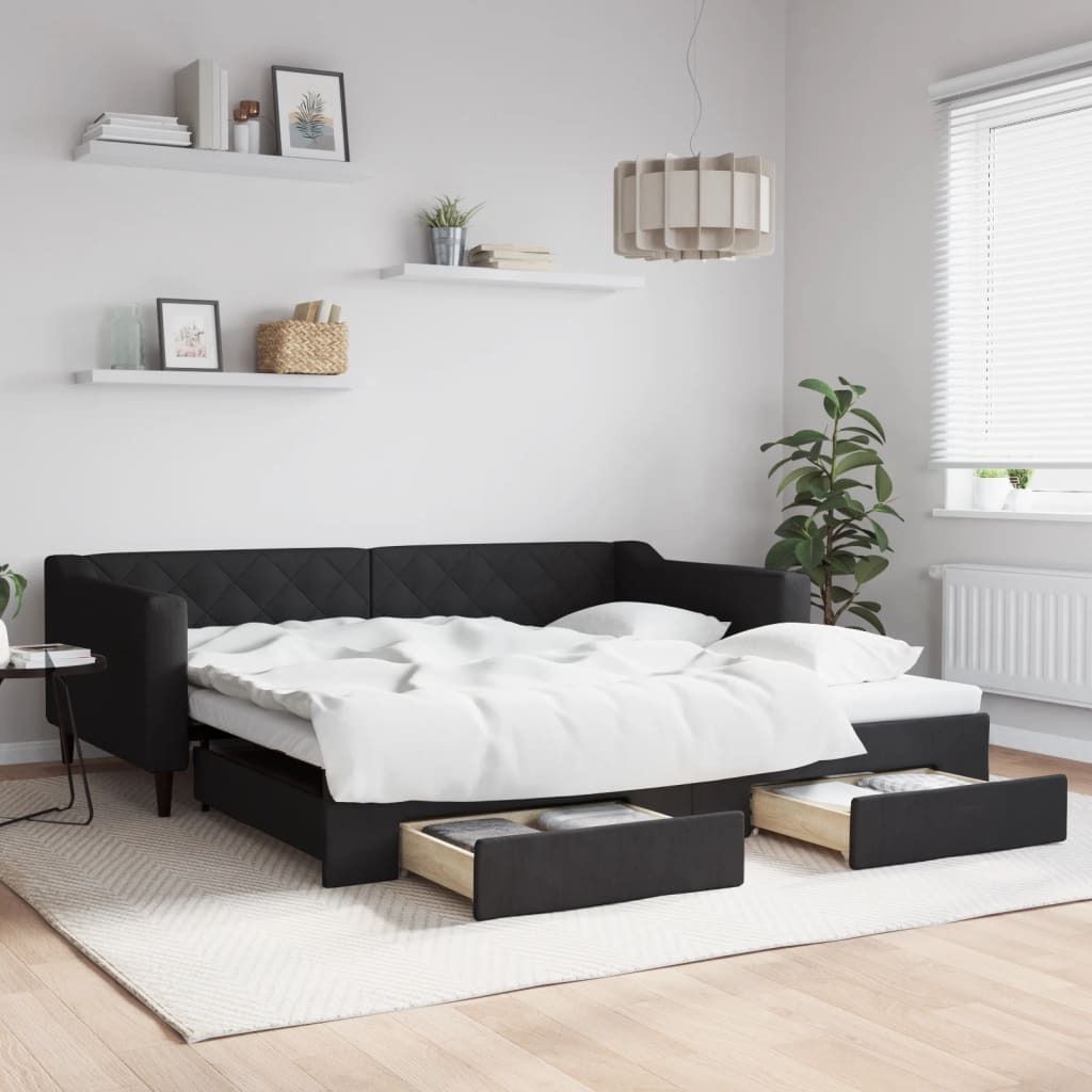 Maison Exclusive - Tagesbett Ausziehbar mit Schubladen Schwarz 100x200 cm Stoff