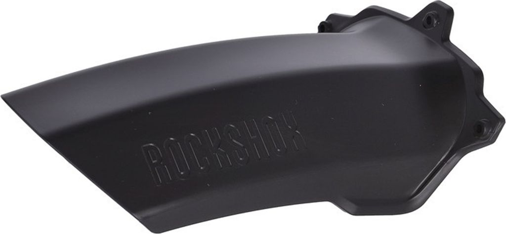 A black bicycle fender with the brand name embossed on it, isolated on a white background.