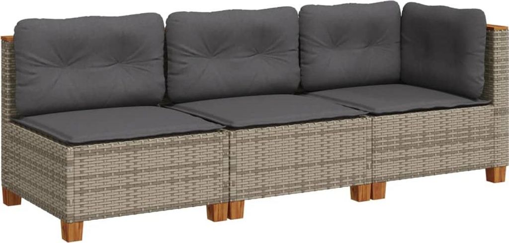 vidaXL Gartensofa mit Kissen 3-Sitzer Grau Poly Rattan Produktbild 