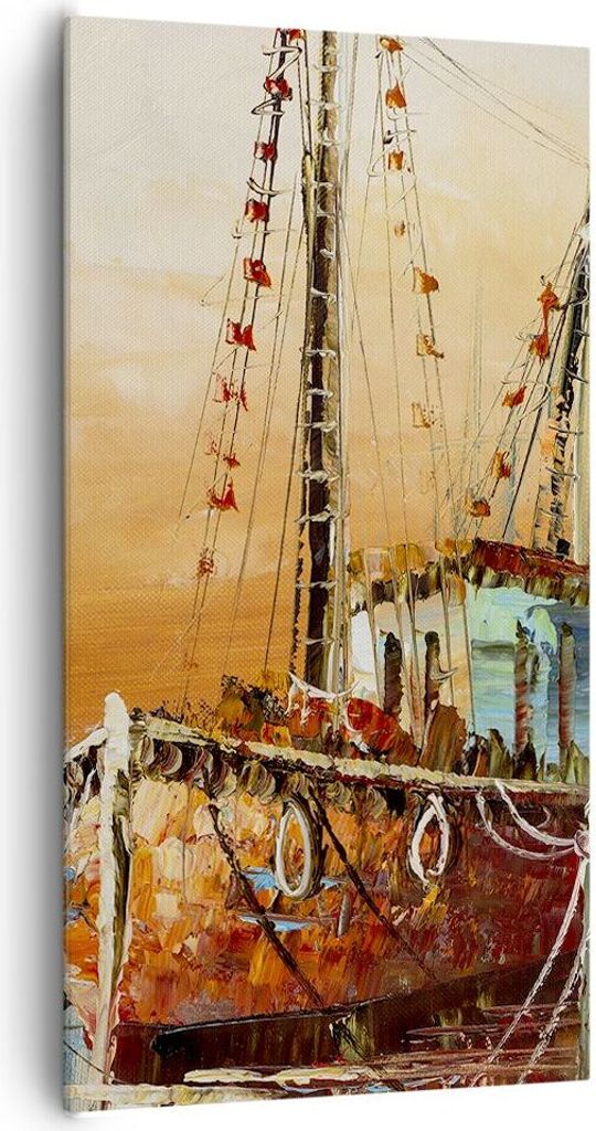 Bild auf Leinwand - Leinwandbild - Einteilig - Kutter Hafen Öl - 65x120cm - Wand Bild - Wanddeko - Wandbilder - Leinwanddruck - Bilder - Wanddekor...