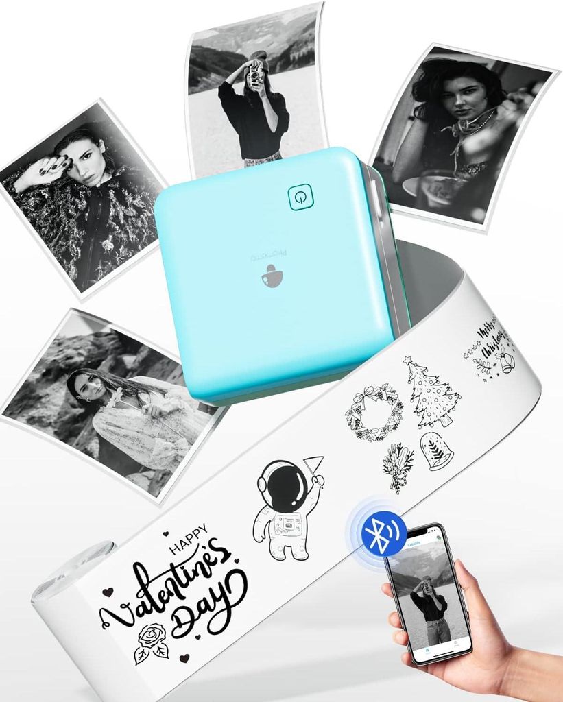 Phomemo M02 Pro 300 DPI Mini Drucker, Mini Drucker für Smartphone, Bluetooth Fotodrucker Thermodrucker Thermanote, Studium, Notizen, Bilder, Fotos