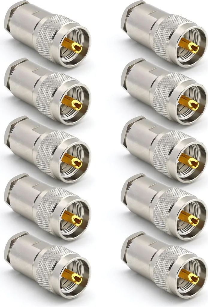 10x Connettori PL259 UHF Impermeabili per LMR240 RG8X Pin Oro