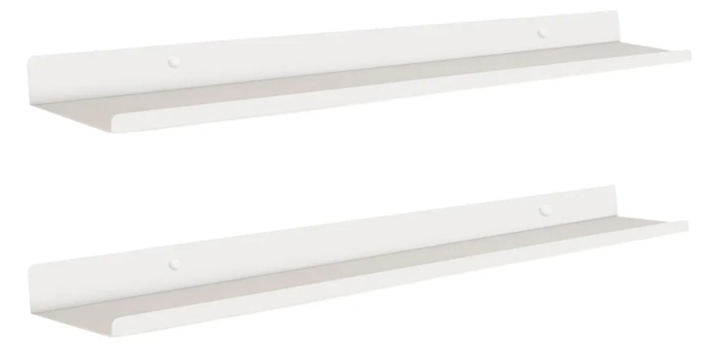 Étagère murale gain de place 70 cm métal blanc - Rangement mural fin x2