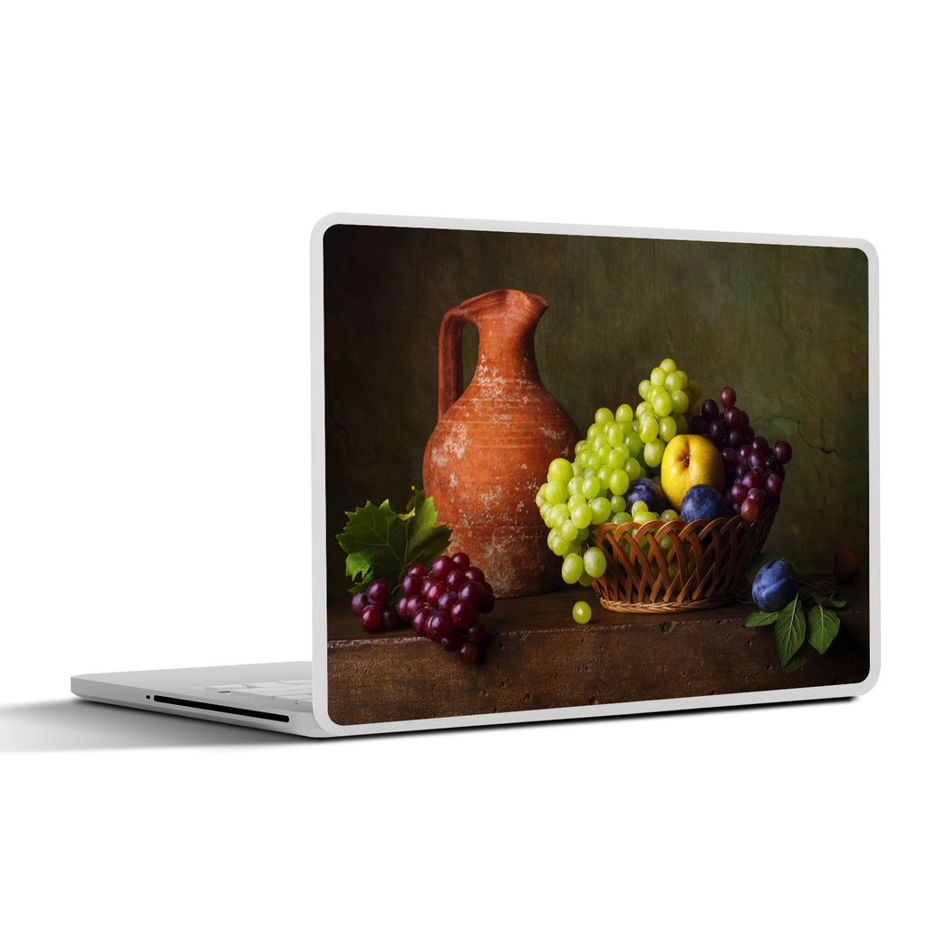 MuchoWow Laptop Aufkleber Sticker Cover Rustikal - Obst - Korb - Stilleben 25x18 cm - Laptop-Deko