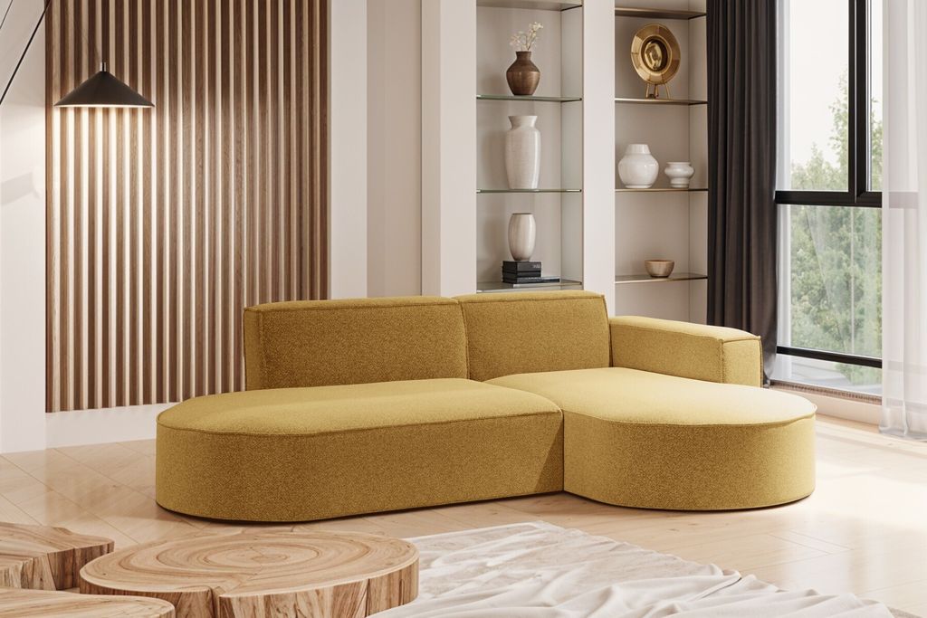 Kaiser Möbel Modernes L-förmiges Designer-Ecksofa Modena Studio stoff Raven Gelb Rechts