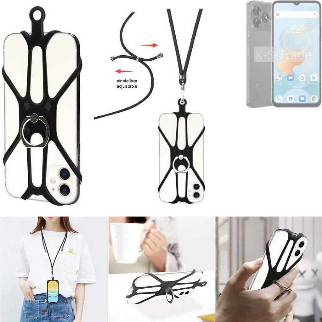 K-S-Trade 3in1 Handykette Handyband Handykordel Halsband Smartphone-Ring Handy-Ring kompatibel mit UMIDIGI G5A Fingerhalterung Handyring Tischständer