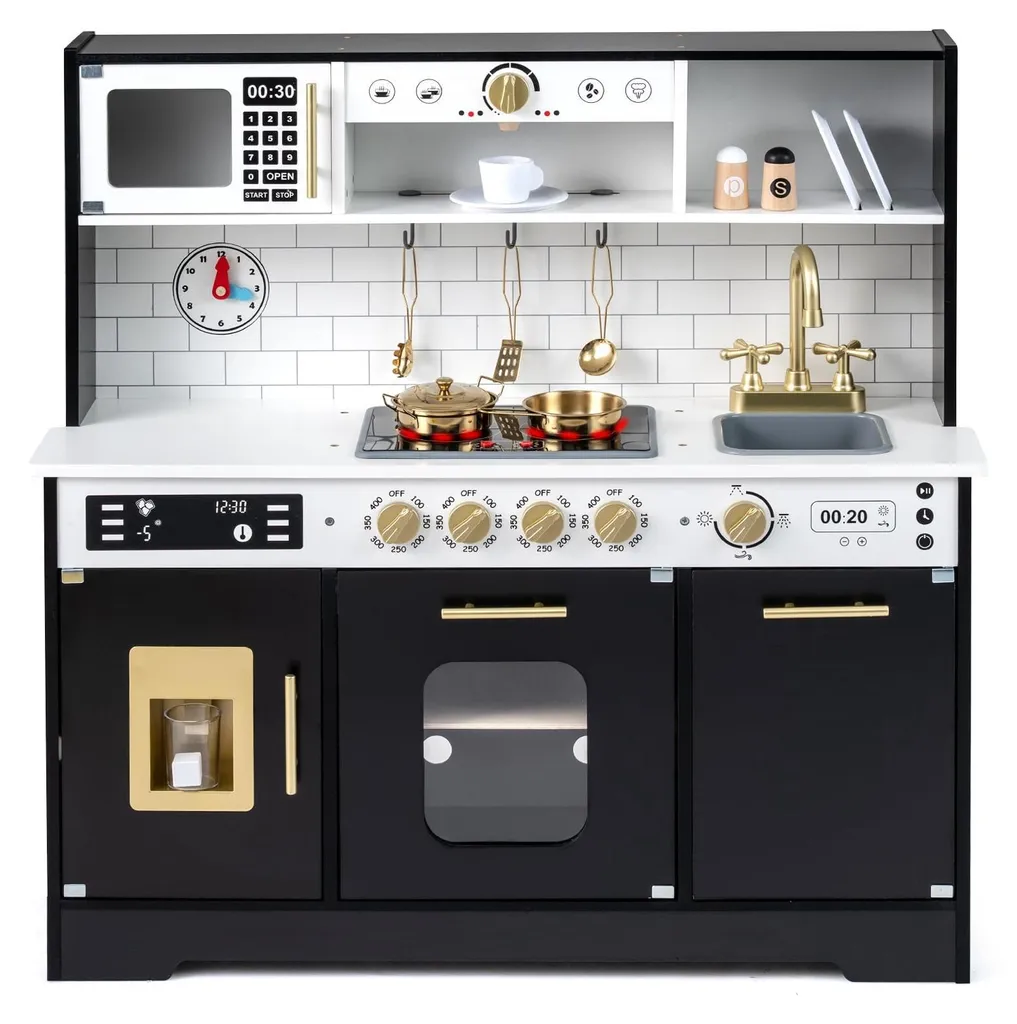 Cuisine Bois Noir Enfant Interactive : Le Cadeau Idéal avec 14 Accessoires