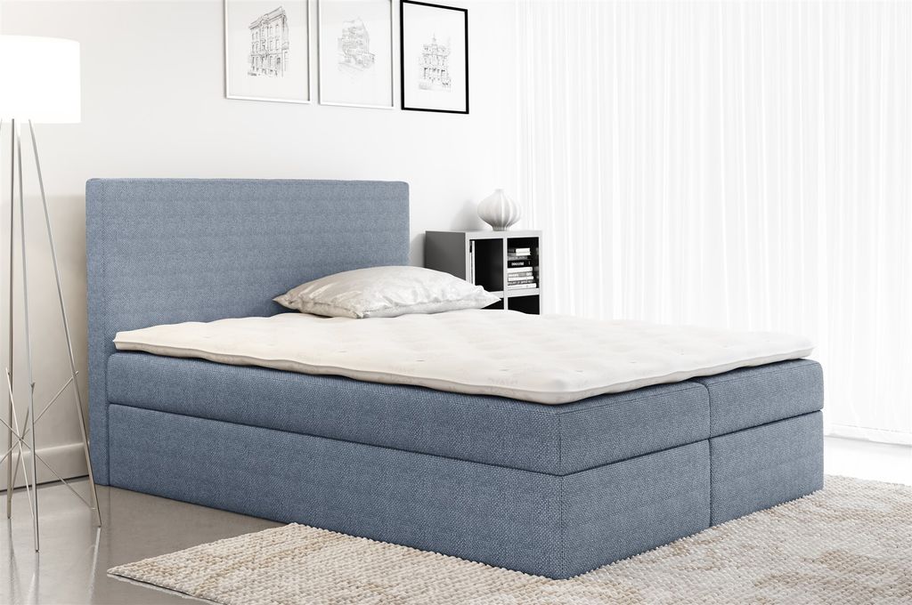 Boxspringbett Schlafzimmerbett KELIS Webstoff Hellblau 200x200cm