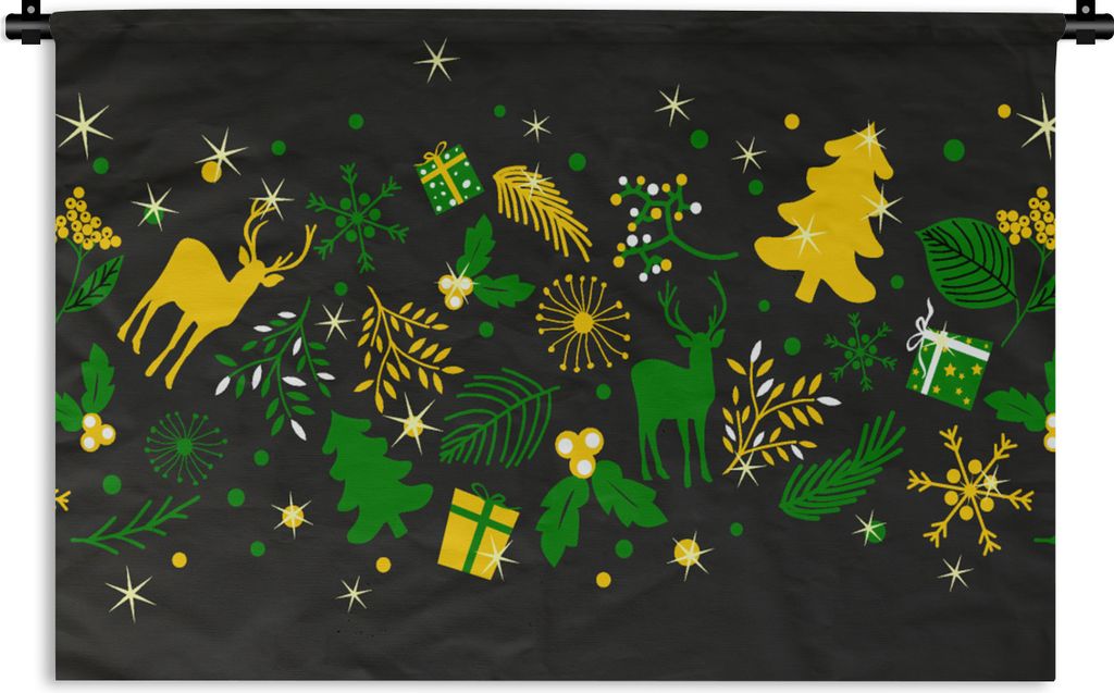 MuchoWow Wandteppich Wandbehang Weihnachten - Muster - Hirsche 90x60 cm Tapisserie Dekoration Wandtuch - Wandskulpturen - Bildteppich