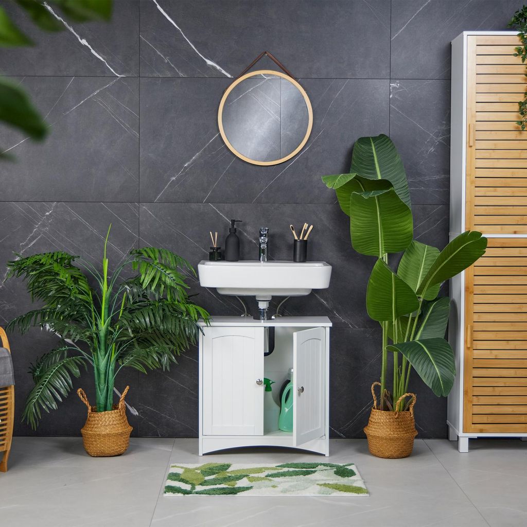 Mueble de baño bajo lavabo con puertas, de color blanco, Imagen del producto 