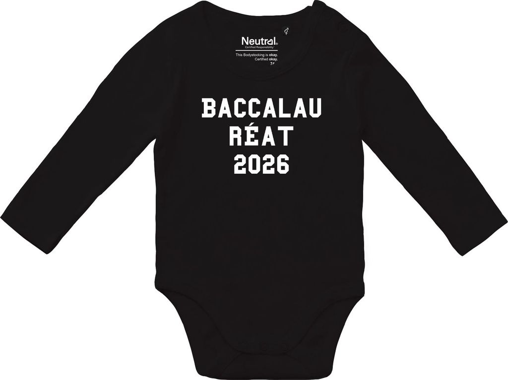 Huuraa Baby Body Baccalauréat 2026 Abschluss Frankreich 62 Black Baumwolle Fairtrade Langarmbody Geschenkidee