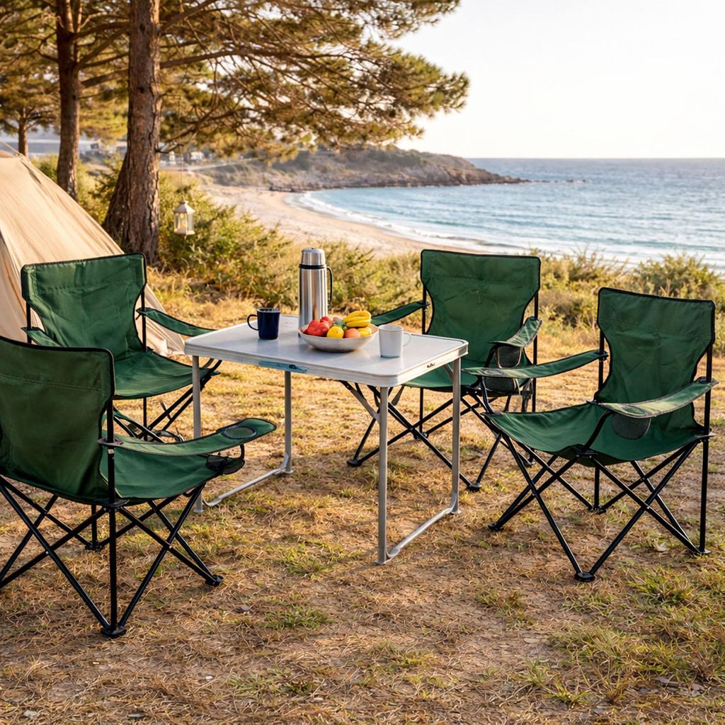 5-teiliges Campingmöbel Set Grün XL Tisch 80x60x68cm + Campingstühle
