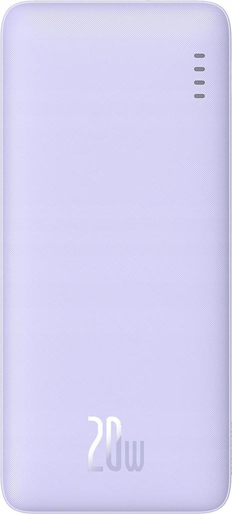 A product shot of a purple power bank.