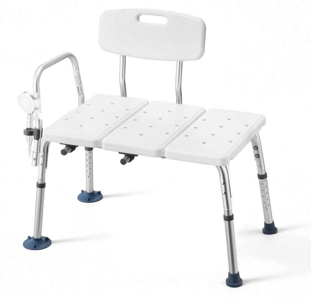 Badewannentransferbank - Duschstuhl mit Armlehnen - 180 kg Tragkraft - Höhenverstellbar 37-48 cm - Mit Rückenlehne - Für Senioren & Menschen mit...