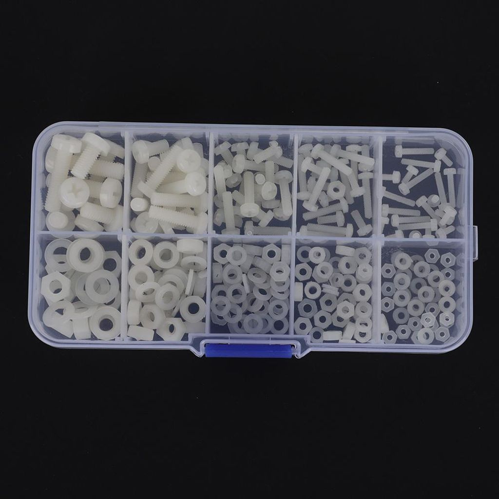 270-teiliges Sortiment an Nylon-Schraubenmuttern und Unterlegscheiben (M2/M2,5/M3/M4/M5), weiß