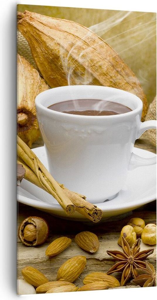 Bild auf Leinwand - Leinwandbild - Tasse Schokolade trinken Kakao - 65x120cm - Wand Bild - Wanddeko - Leinwanddruck - Bilder - Kunstdruck - Wanddek...