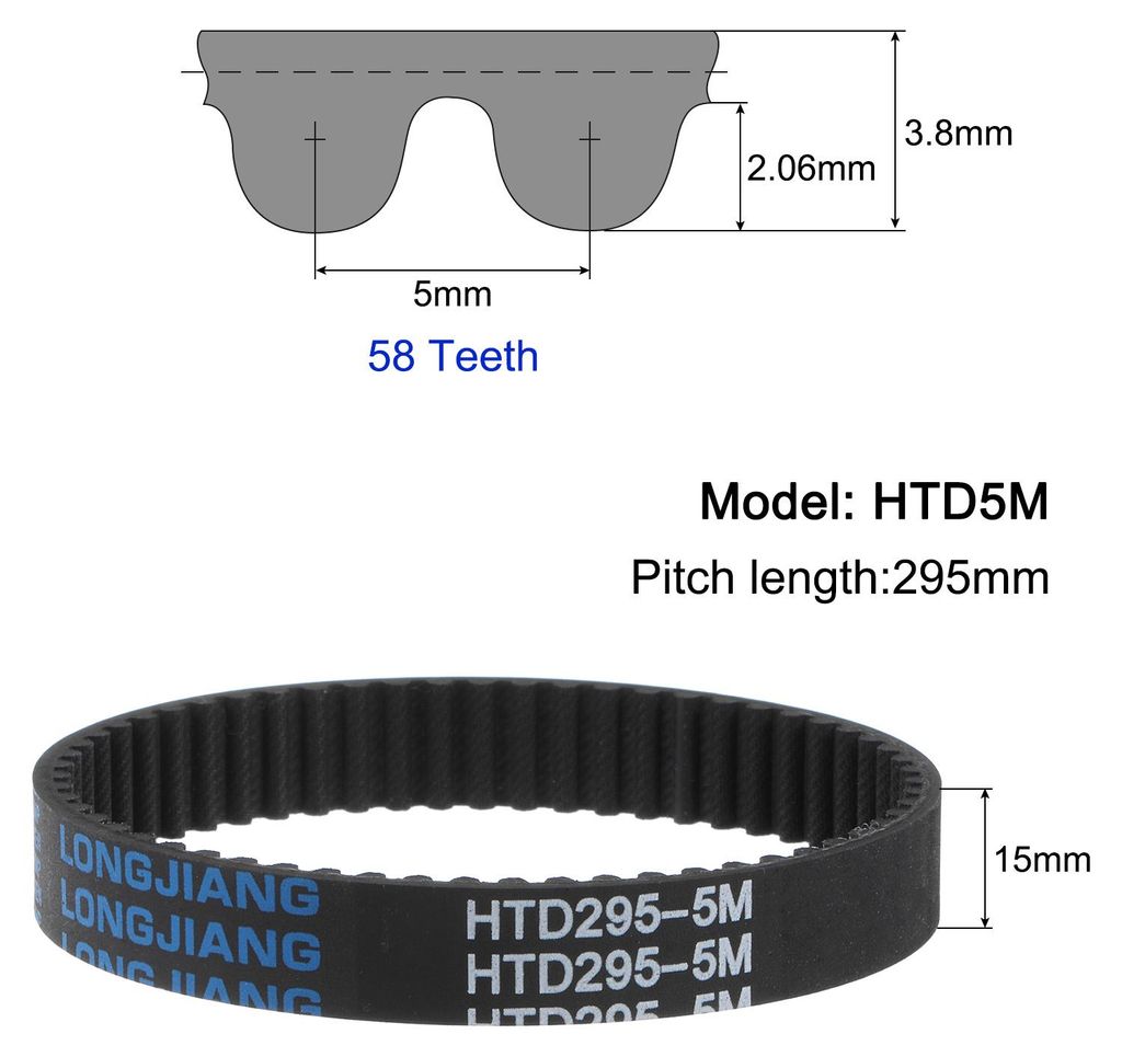 HTD5M-295 Gummi Zahnriemen 58 Z?hne Geschlossene Schleife Riemenscheibe Zahnriemen 15mm Breite, 295mm Umfang Synchronriemen Gummizahnriemen Keilrie...