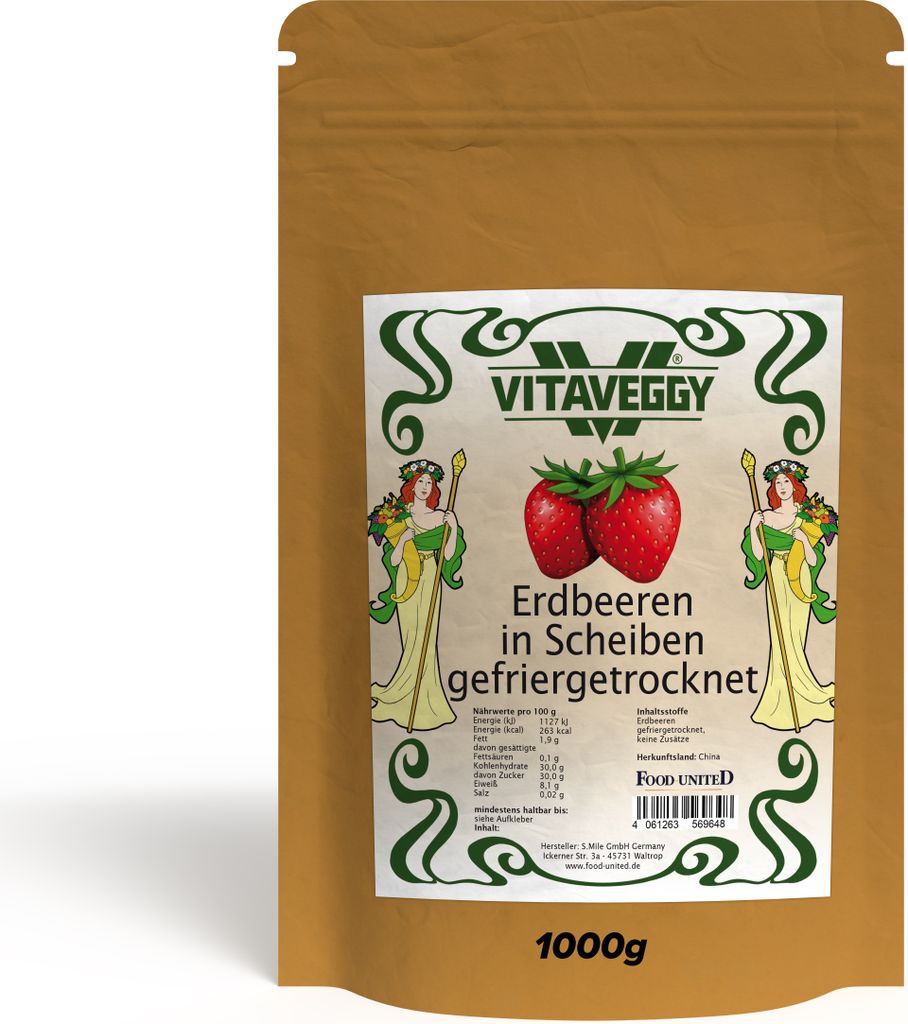 VITAVEGGY ERDBEEREN SCHEIBEN CHIPS 1000g gefriergetrocknete Erdbeeren von Food-United Trockenobst Trockenfrüchte aus China, dried strawberry chips...