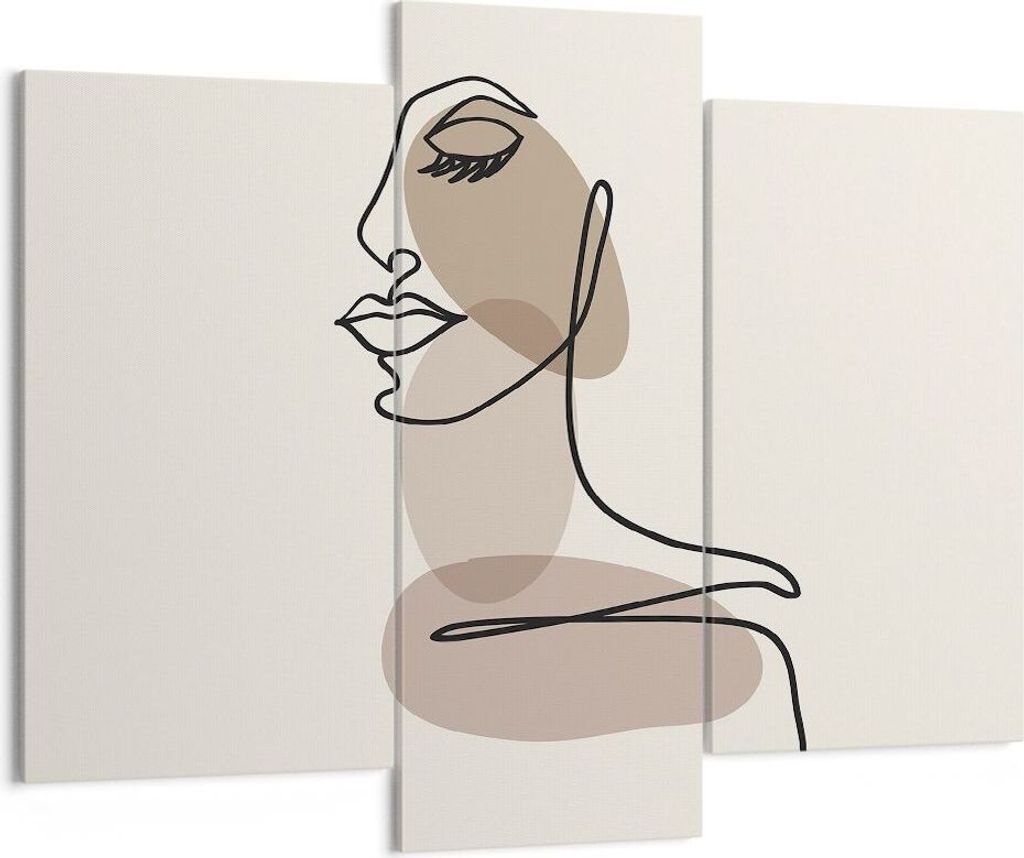 Bild auf Leinwand - Leinwandbild - 3 Teile - Zeichnung einzeilig Frau - 130x100cm - Wand Bild - Wanddeko - Wandbilder - Leinwanddruck - Bilder - Wa...