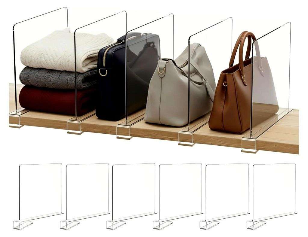 6 Stück Transparente Acryl Regaltrenner: Multifunktionale Organizer für Kleiderschränke - 30 x 20 cm Regalteiler - Verstellbare Trenner für Sch...